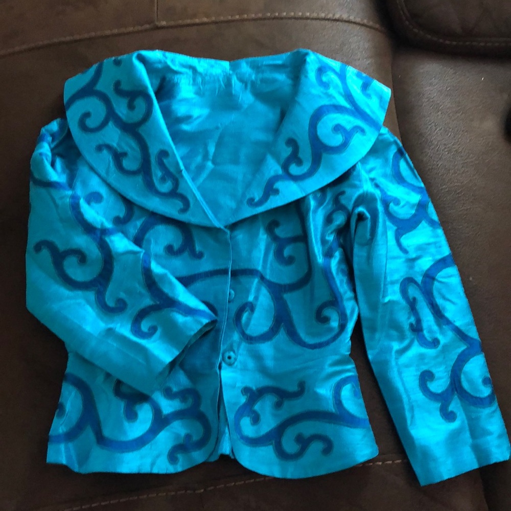 Elegant Blue Embroidered Blazer